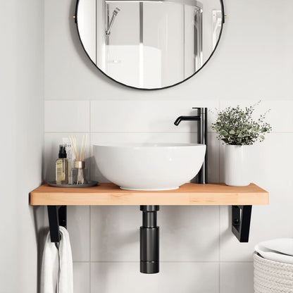 Badkamer Wandschap Staal En Massief Beukenhout 1 80 x 40 x 4 cm Donkerbruin en zwart