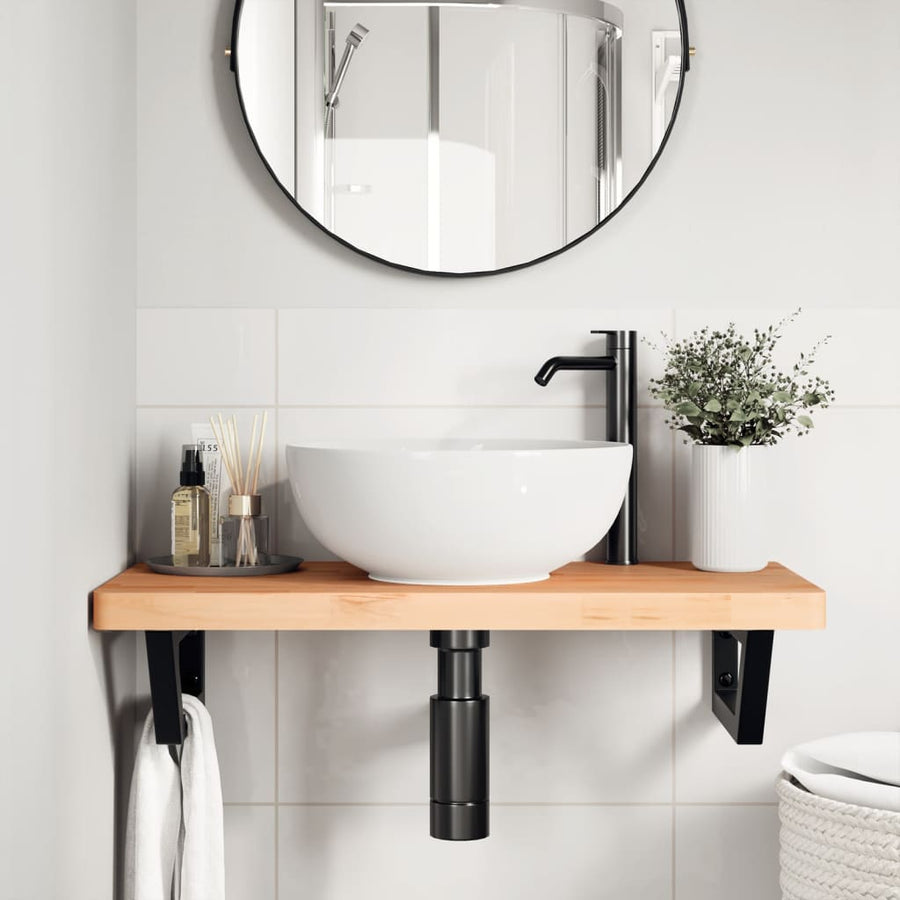 Badkamer Wandschap Staal En Massief Beukenhout 1 80 x 40 x 4 cm Donkerbruin en zwart