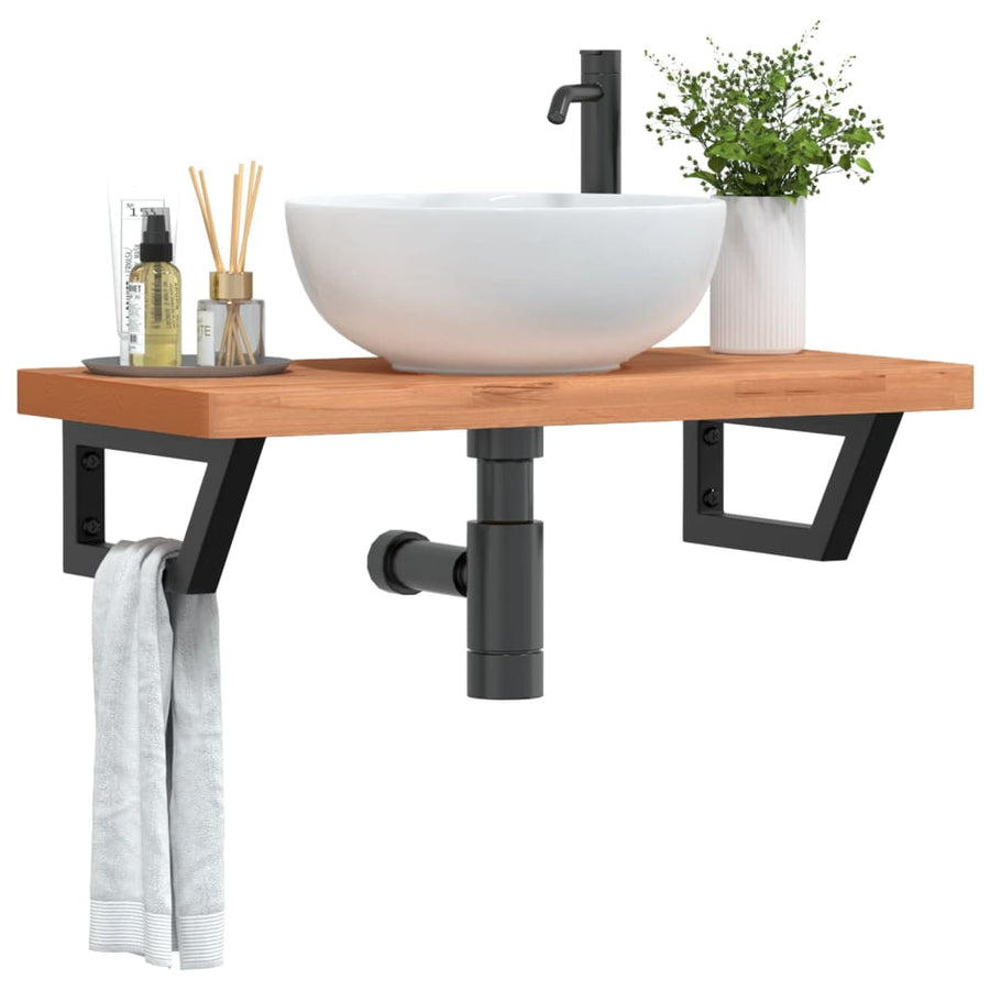 Badkamer Wandschap Staal En Massief Beukenhout 1 80 x 40 x 4 cm Donkerbruin en zwart