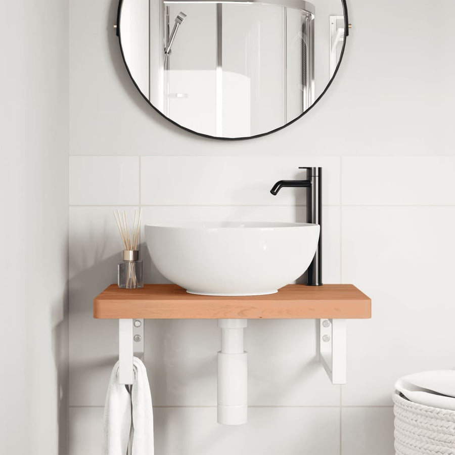 Badkamer wandschap staal en massief beukenhout