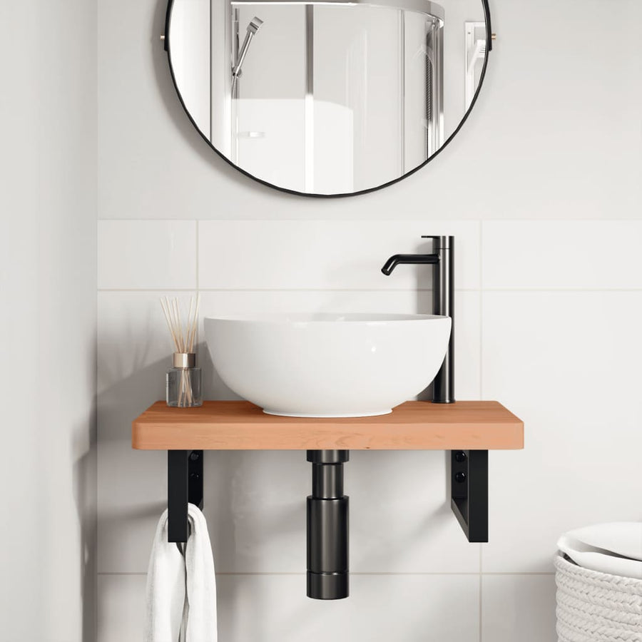 Badkamer Wandschap Staal En Massief Beukenhout 1 60 x 40 x 4 cm Donkerbruin en zwart