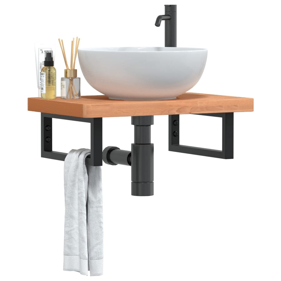 Badkamer Wandschap Staal En Massief Beukenhout 1 60 x 40 x 4 cm Donkerbruin en zwart