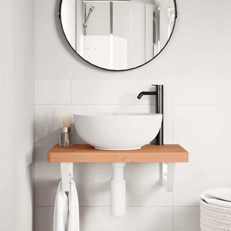 Badkamer wandschap staal en massief beukenhout