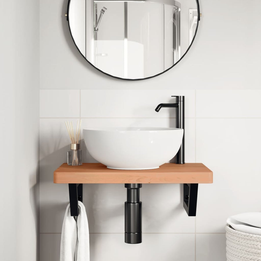 Badkamer Wandschap Staal En Massief Beukenhout 1 60 x 40 x 4 cm Donkerbruin en zwart