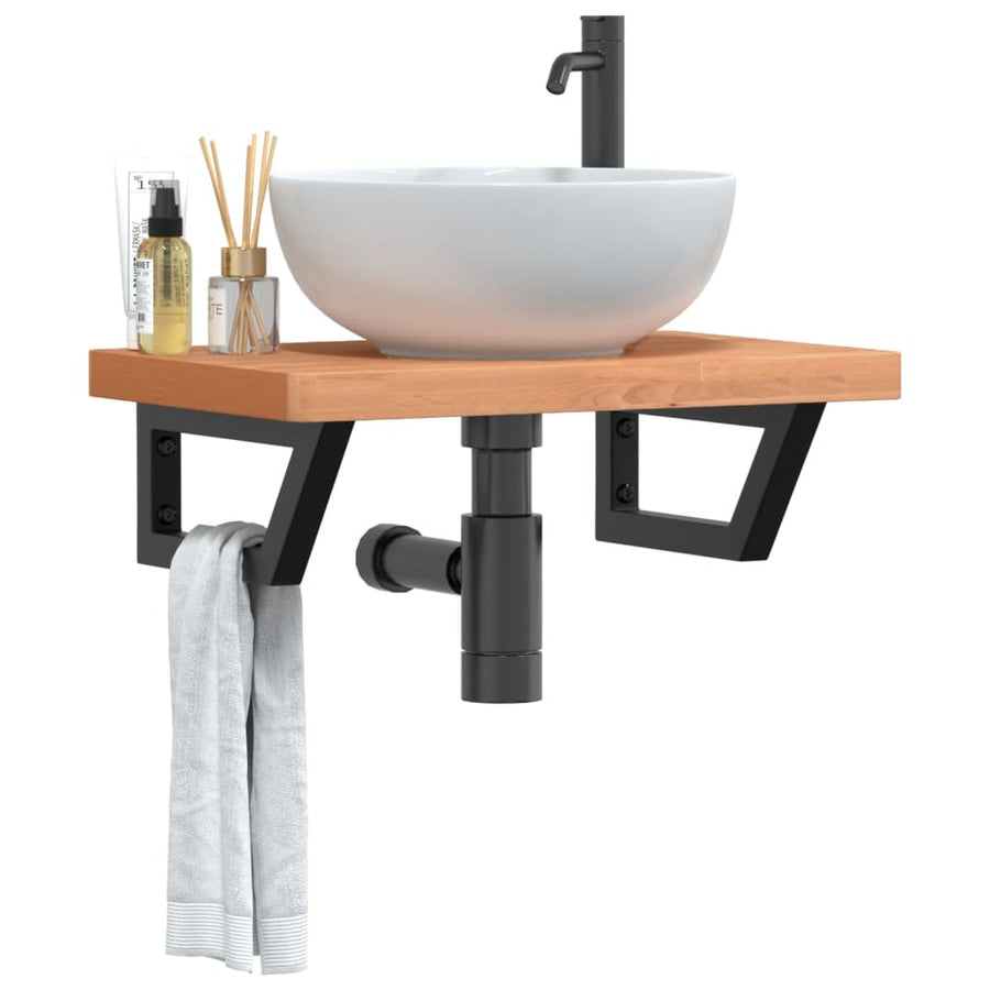Badkamer Wandschap Staal En Massief Beukenhout 1 60 x 40 x 4 cm Donkerbruin en zwart
