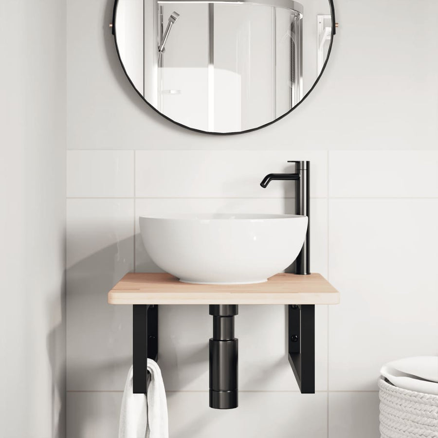Badkamer Wandschap Staal En Massief Eikenhout 1 50 x 50 x 2.5 cm Bruin en zwart