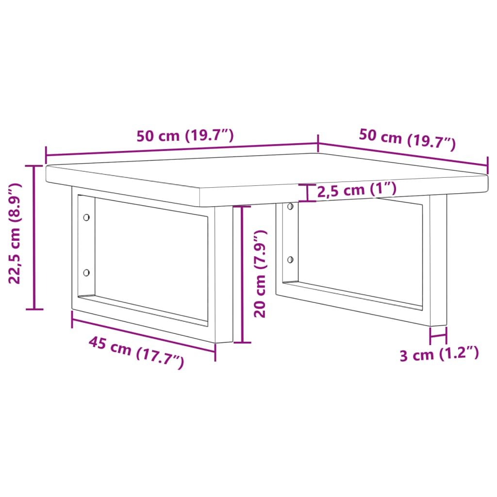 Badkamer Wandschap Staal En Massief Eikenhout 1 50 x 50 x 2.5 cm Bruin en zwart