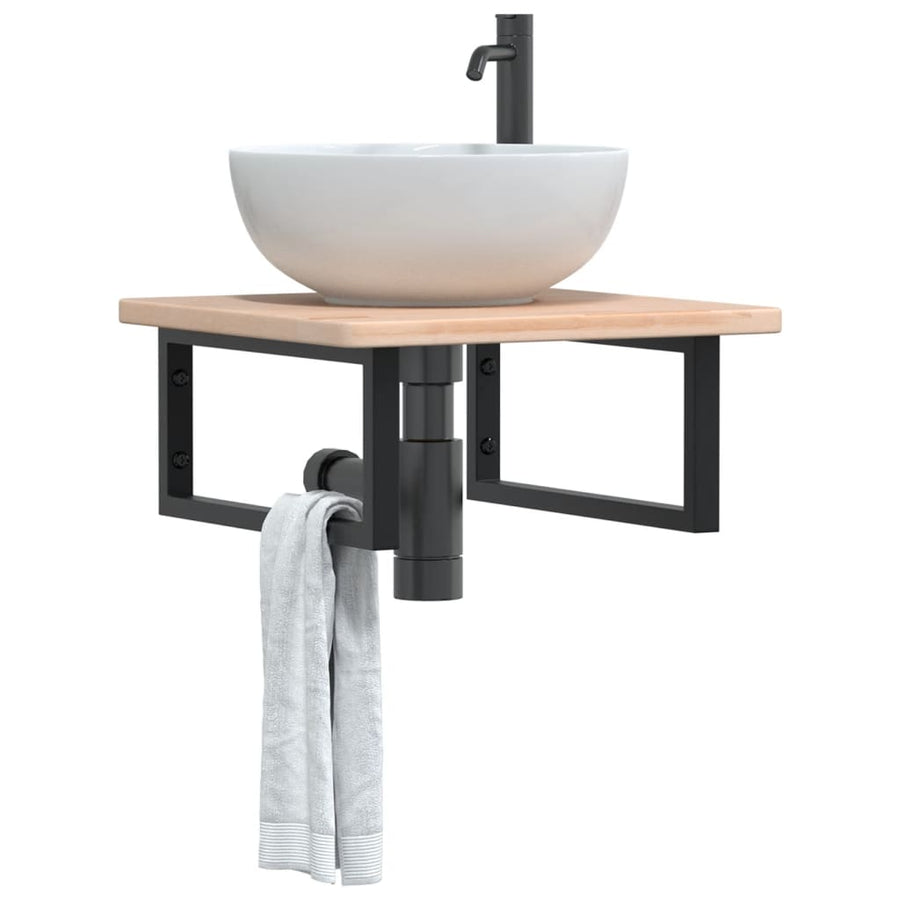 Badkamer Wandschap Staal En Massief Eikenhout 1 50 x 50 x 2.5 cm Bruin en zwart