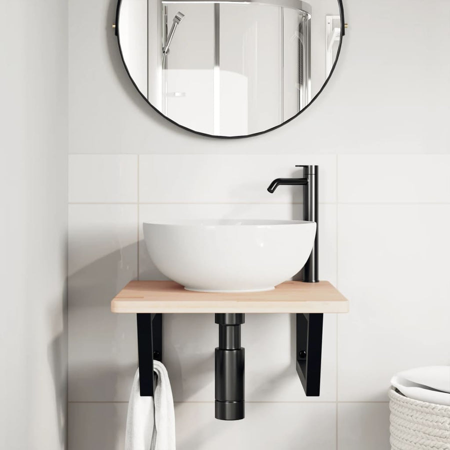 Badkamer wandschap staal en massief eikenhout
