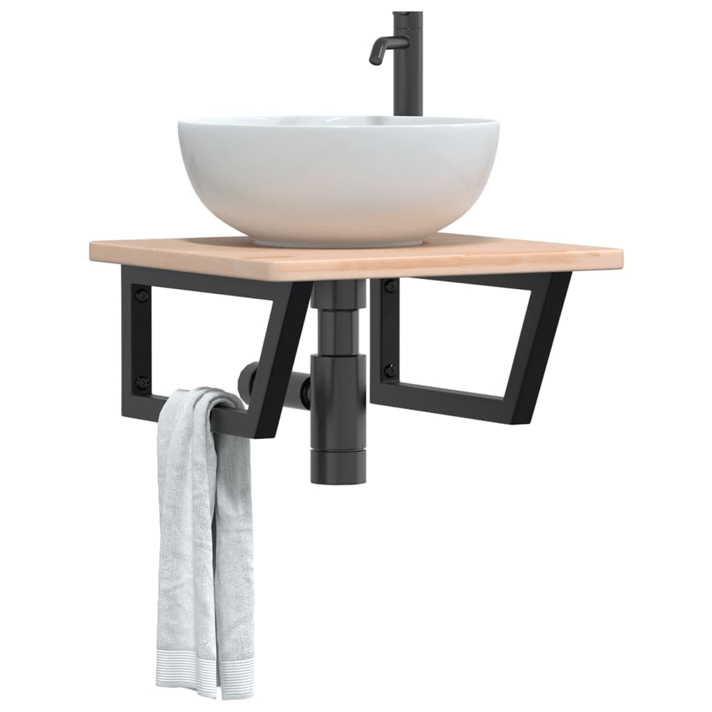 Badkamer wandschap staal en massief eikenhout
