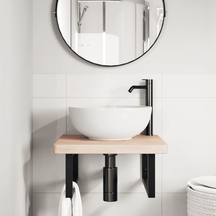 Badkamer Wandschap Staal En Massief Eikenhout 1 50 x 50 x 4 cm Bruin en zwart