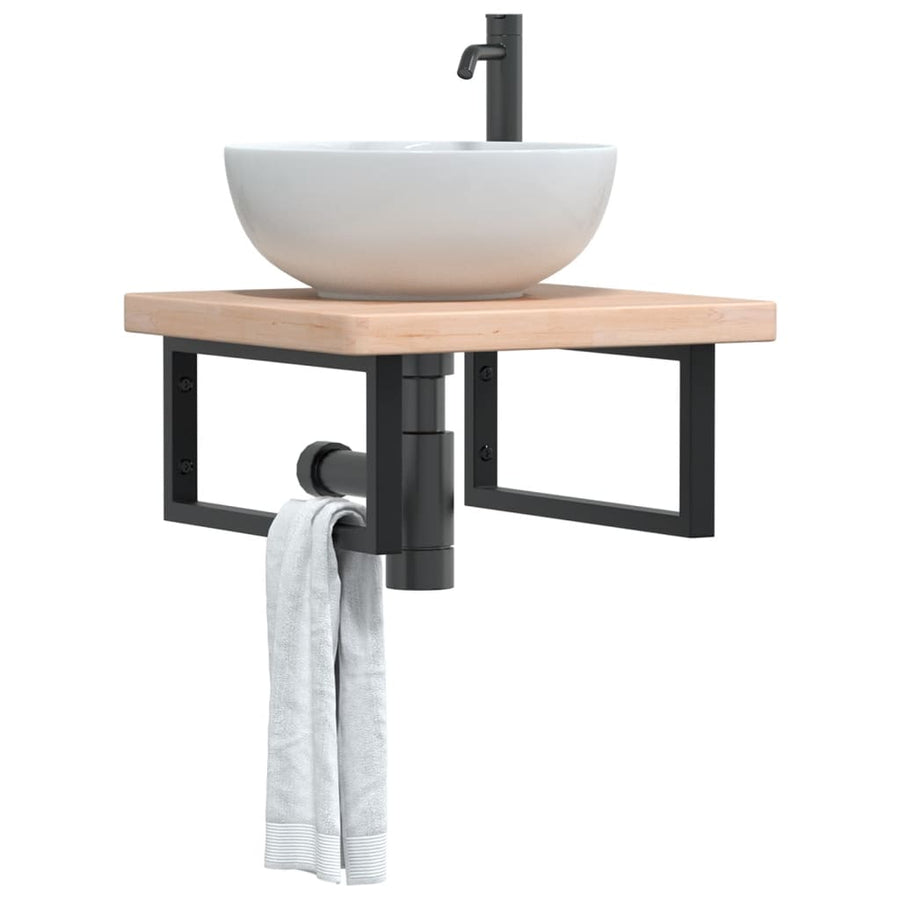 Badkamer Wandschap Staal En Massief Eikenhout 1 50 x 50 x 4 cm Bruin en zwart