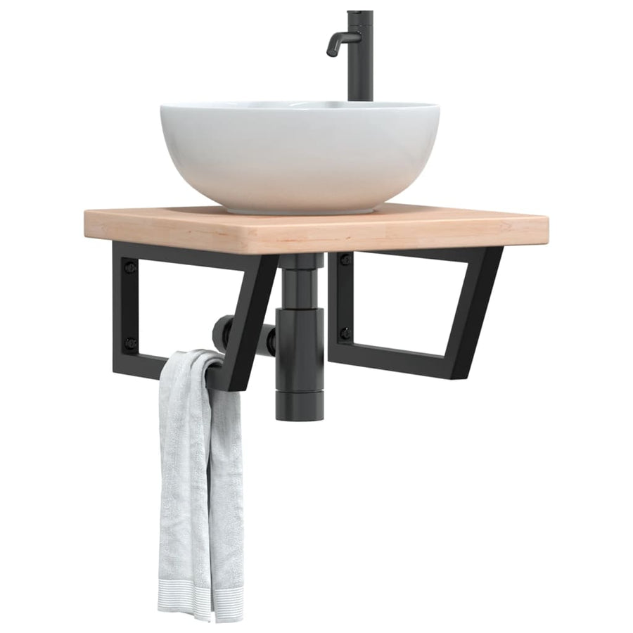 Badkamer wandschap staal en massief eikenhout