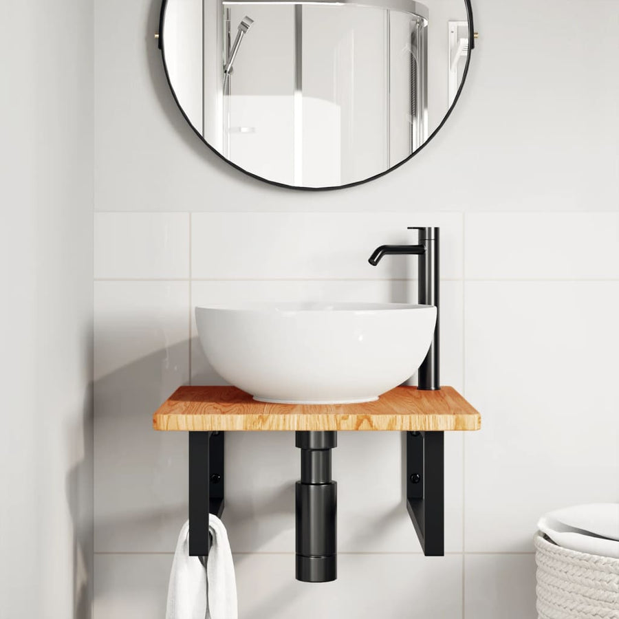 Badkamer wandschap staal en massief eikenhout