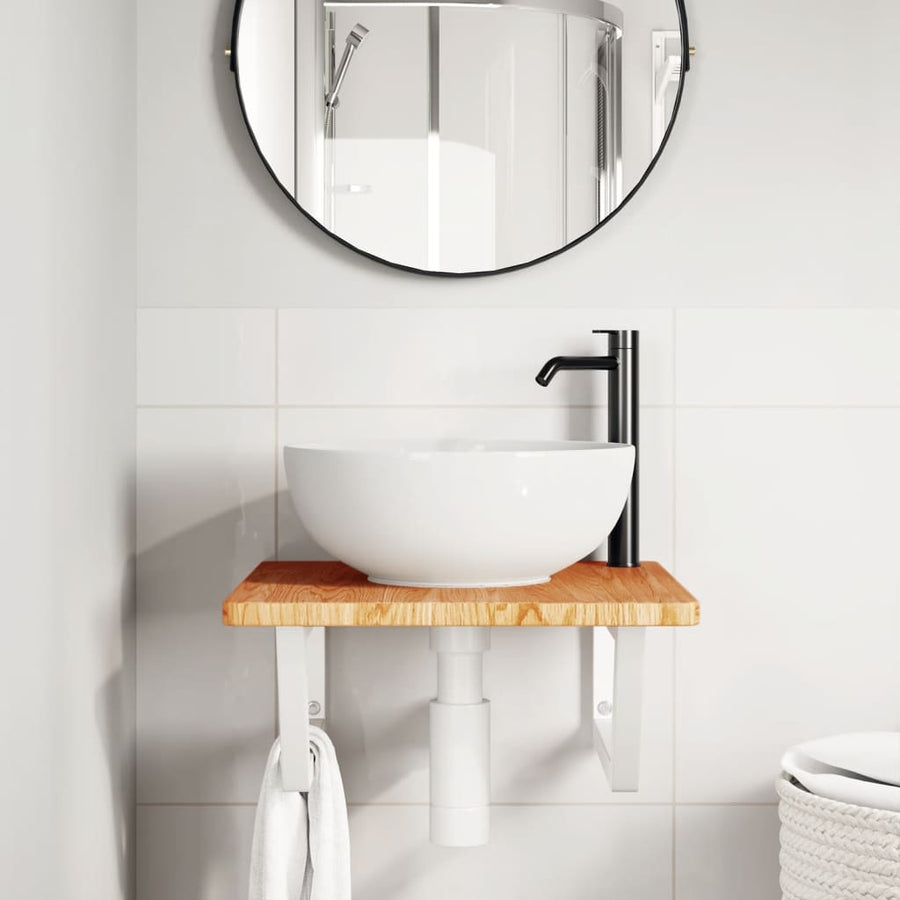 Badkamer wandschap staal en massief eikenhout