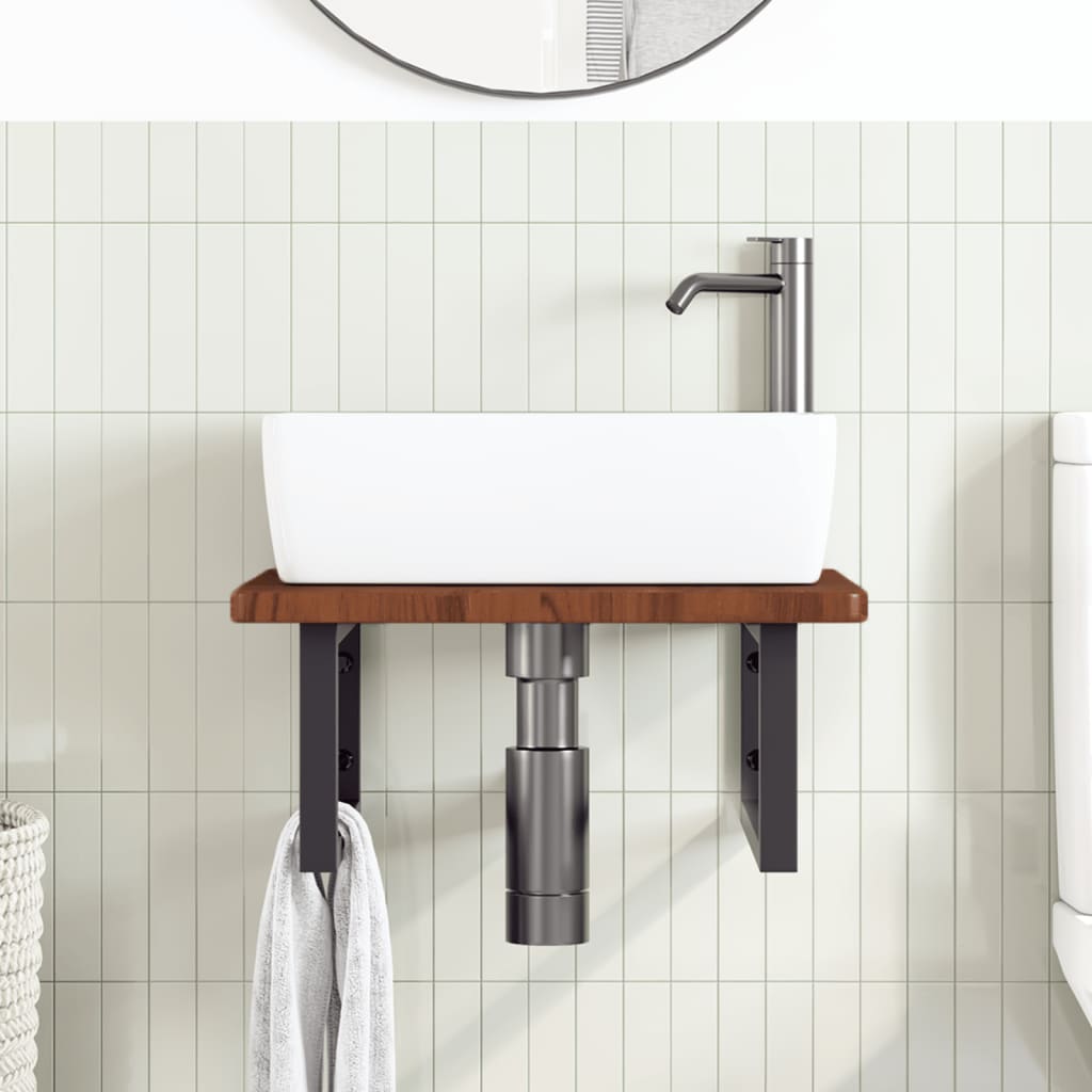 Badkamer Wandschap Staal En Massief Eikenhout 1 50 x 50 x 2.5 cm Donkerbruin en zwart