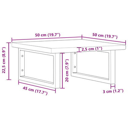 Badkamer Wandschap Staal En Massief Eikenhout 1 50 x 50 x 2.5 cm Donkerbruin en zwart