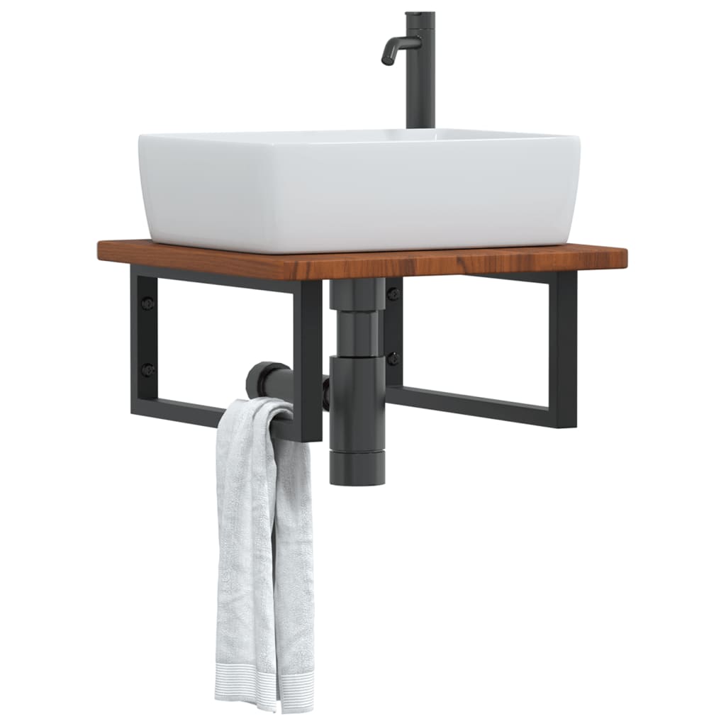 Badkamer Wandschap Staal En Massief Eikenhout 1 50 x 50 x 2.5 cm Donkerbruin en zwart
