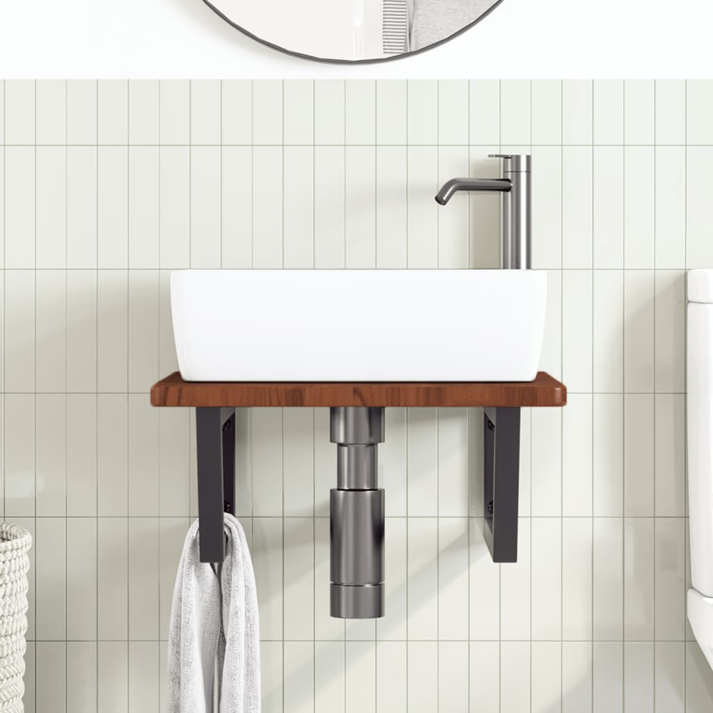 Badkamer wandschap staal en massief eikenhout