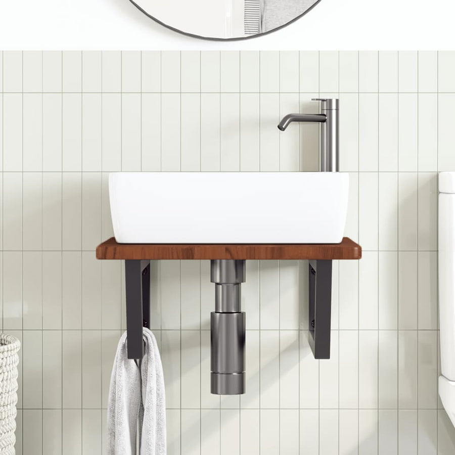 Badkamer wandschap staal en massief eikenhout