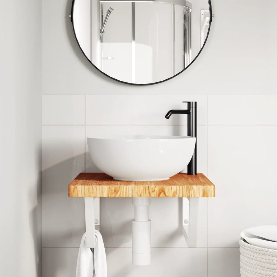 Badkamer wandschap staal en massief eikenhout