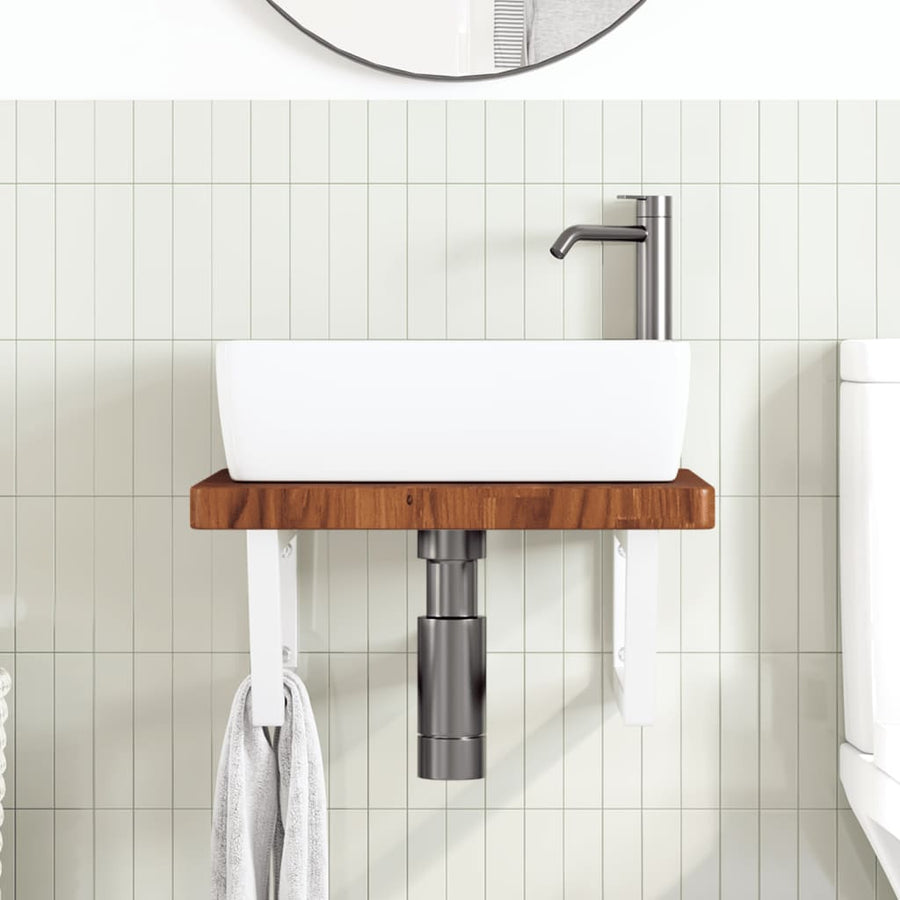 Badkamer wandschap staal en massief eikenhout