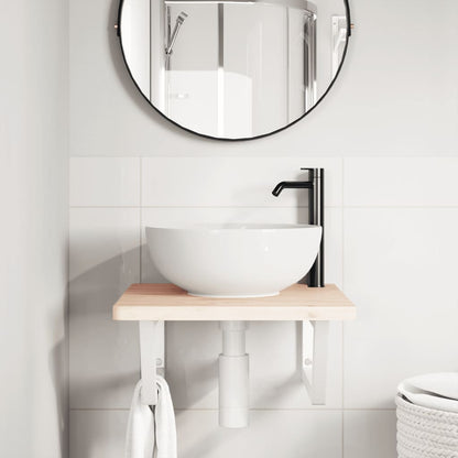 Badkamer wandschap staal en massief beukenhout