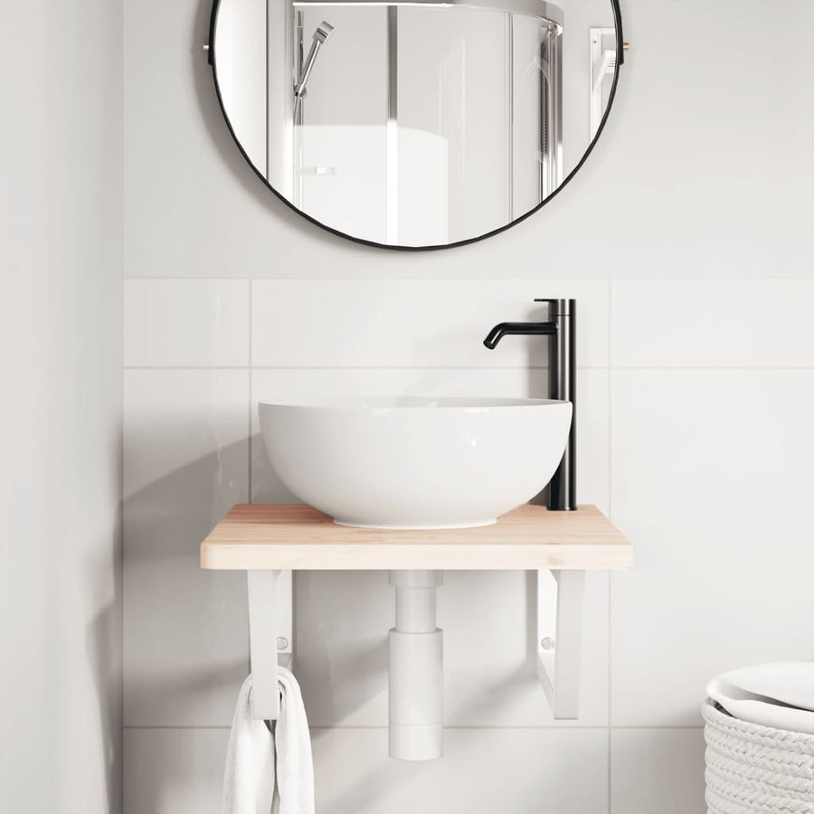 Badkamer wandschap staal en massief beukenhout