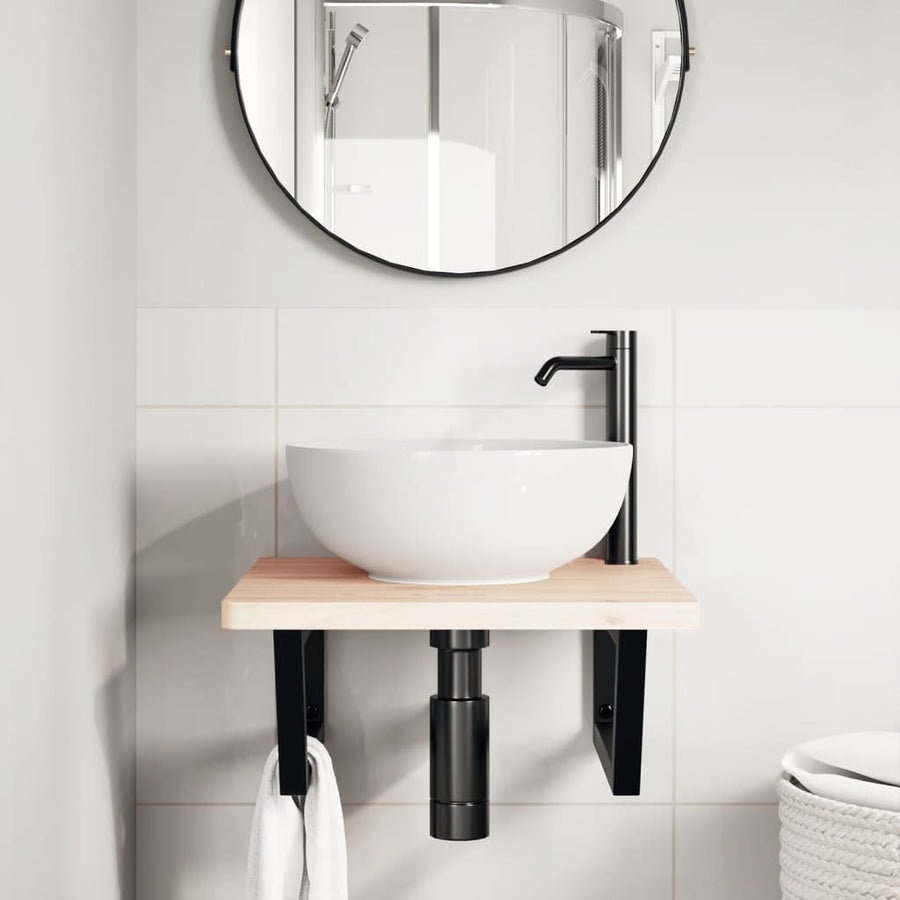 Badkamer wandschap staal en massief beukenhout