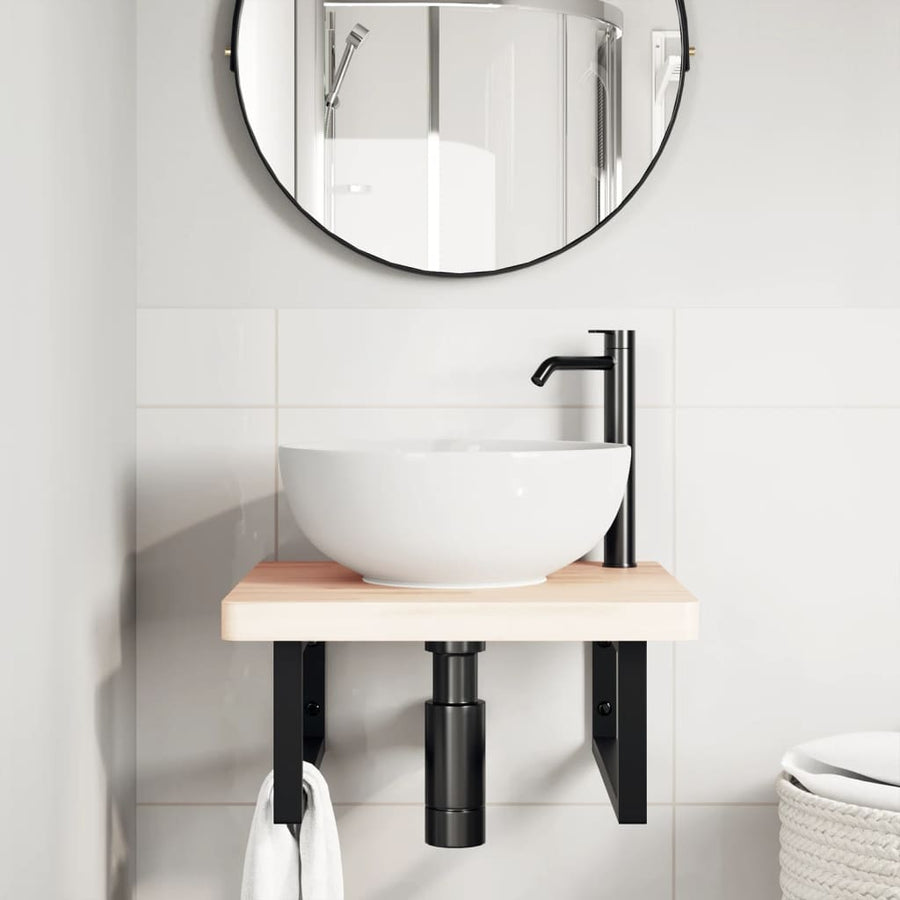 Badkamer Wandschap Staal En Massief Beukenhout 1 50 x 50 x 4 cm Bruin en zwart