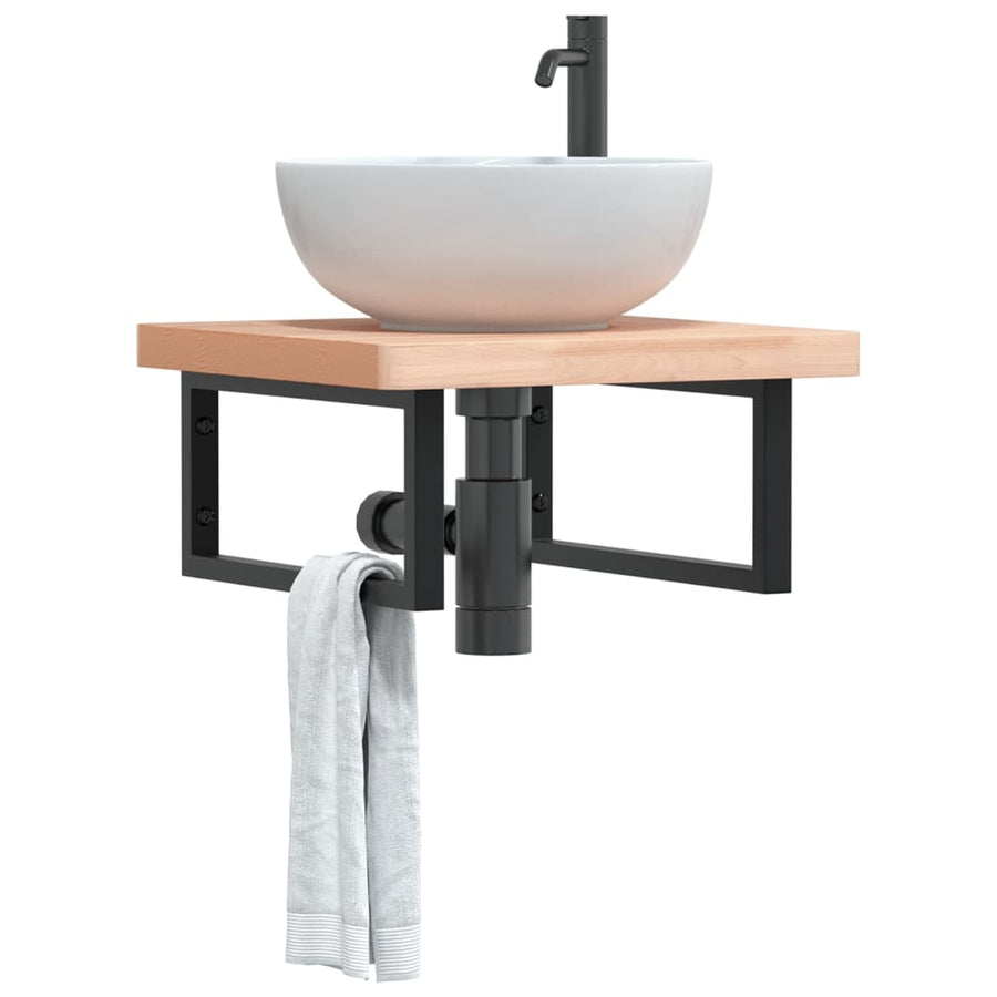 Badkamer Wandschap Staal En Massief Beukenhout 1 50 x 50 x 4 cm Bruin en zwart