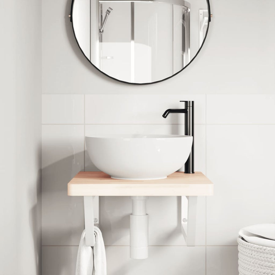 Badkamer wandschap staal en massief beukenhout