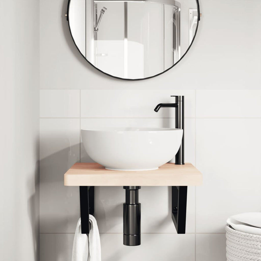 Badkamer wandschap staal en massief beukenhout
