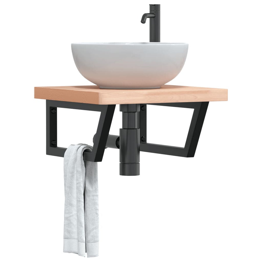 Badkamer wandschap staal en massief beukenhout
