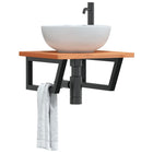 Bathroom wall shelf steel and solid beech wood