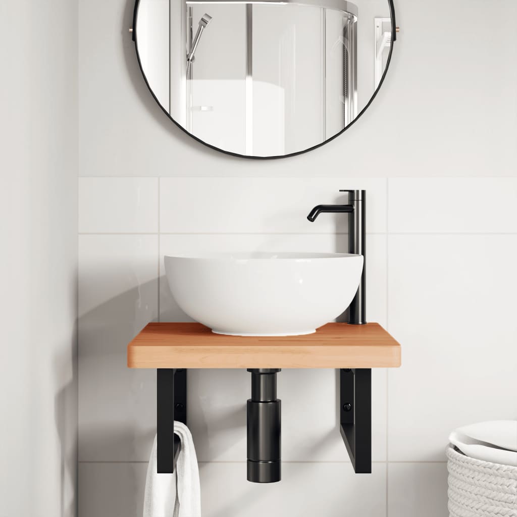 Badkamer wandschap staal en massief beukenhout