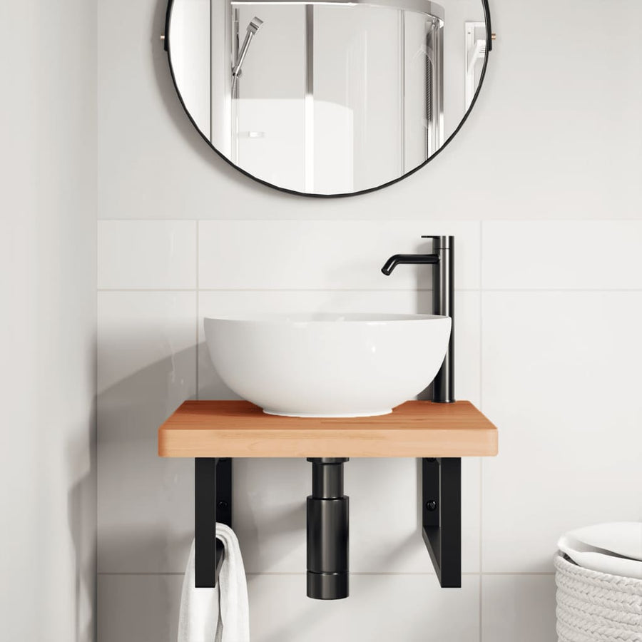 Badkamer wandschap staal en massief beukenhout