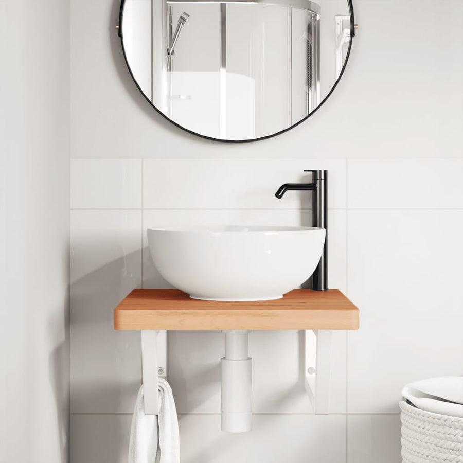 Badkamer wandschap staal en massief beukenhout
