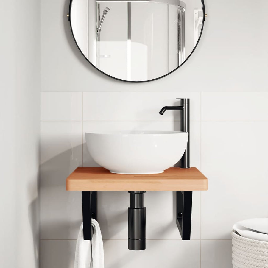 Badkamer wandschap staal en massief beukenhout