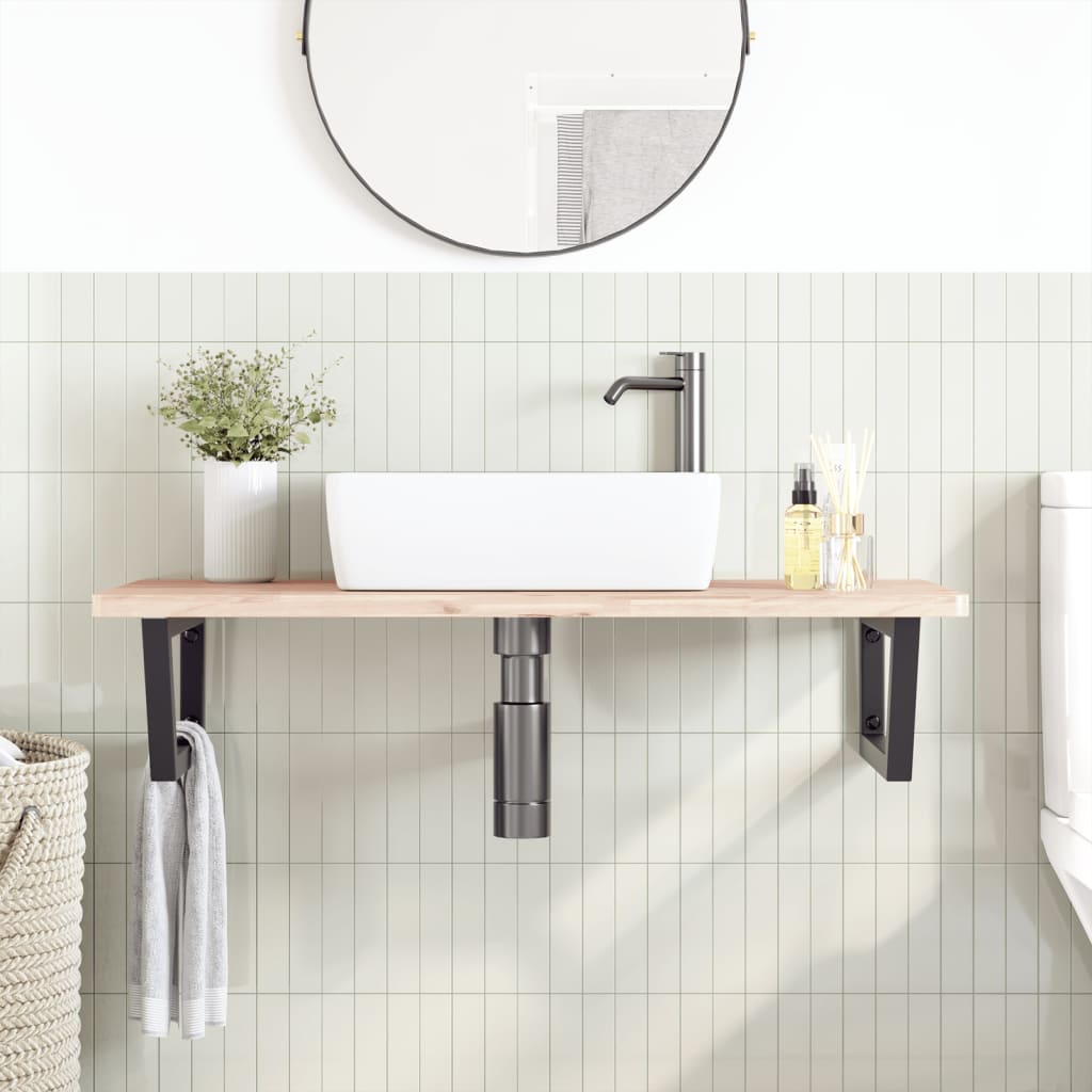 Badkamer wandschap staal en massief beukenhout