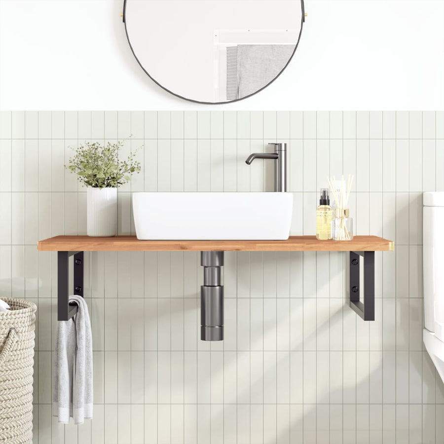 Badkamer Wandschap Staal En Massief Beukenhout 1 100 x 50 x 2.5 cm Donkerbruin en zwart
