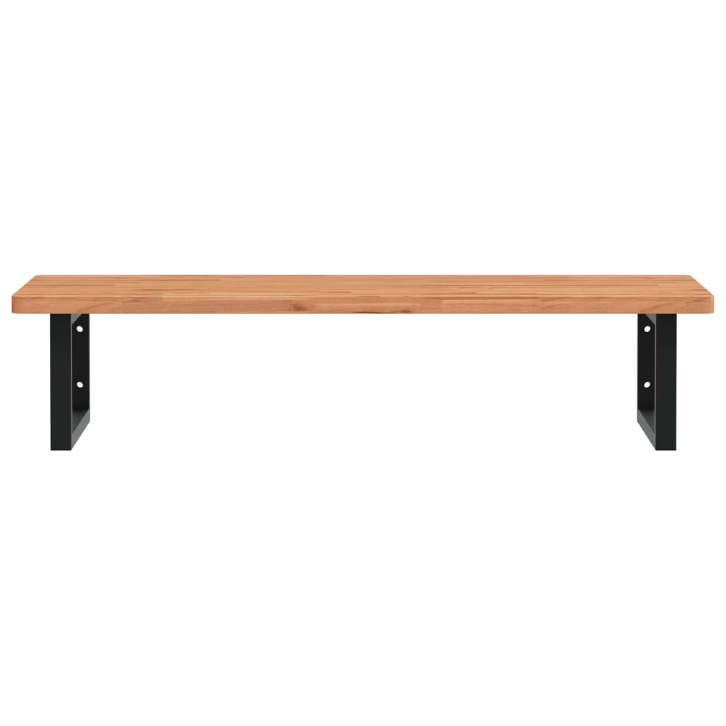 Badkamer Wandschap Staal En Massief Beukenhout 1 100 x 50 x 2.5 cm Donkerbruin en zwart