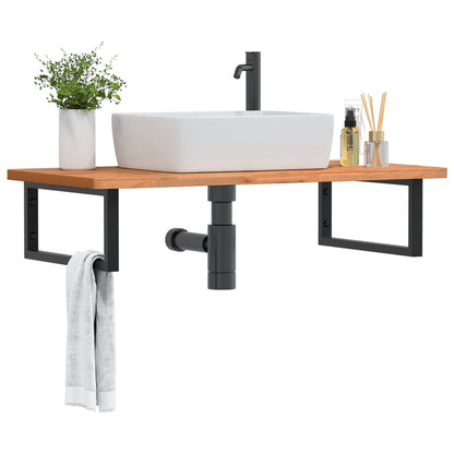Badkamer Wandschap Staal En Massief Beukenhout 1 100 x 50 x 2.5 cm Donkerbruin en zwart