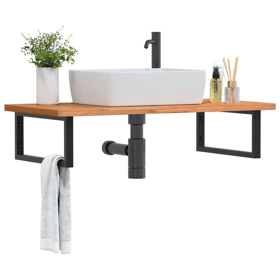 Badkamer Wandschap Staal En Massief Beukenhout 1 100 x 50 x 2.5 cm Donkerbruin en zwart