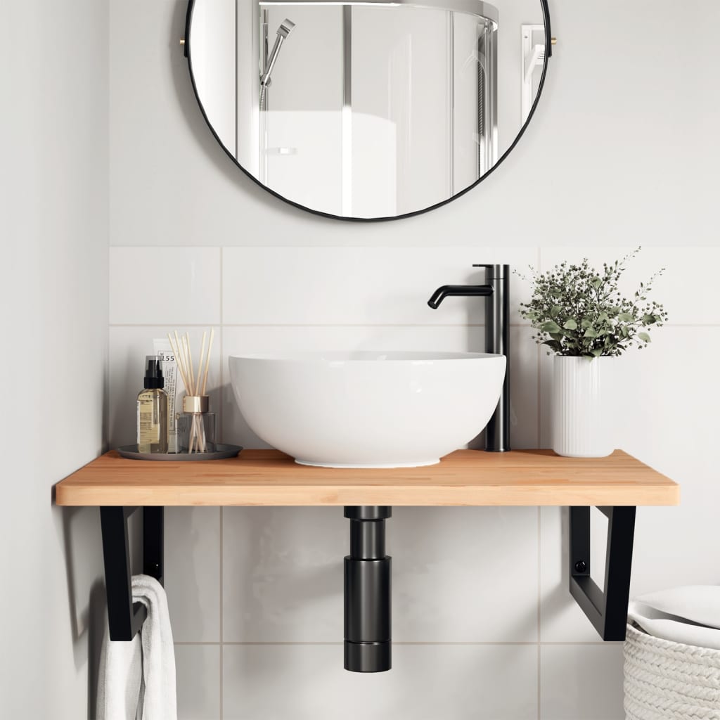 Badkamer Wandschap Staal En Massief Beukenhout 1 80 x 55 x 2.5 cm Zwart