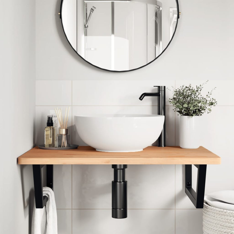 Badkamer Wandschap Staal En Massief Beukenhout 1 80 x 55 x 2.5 cm Zwart