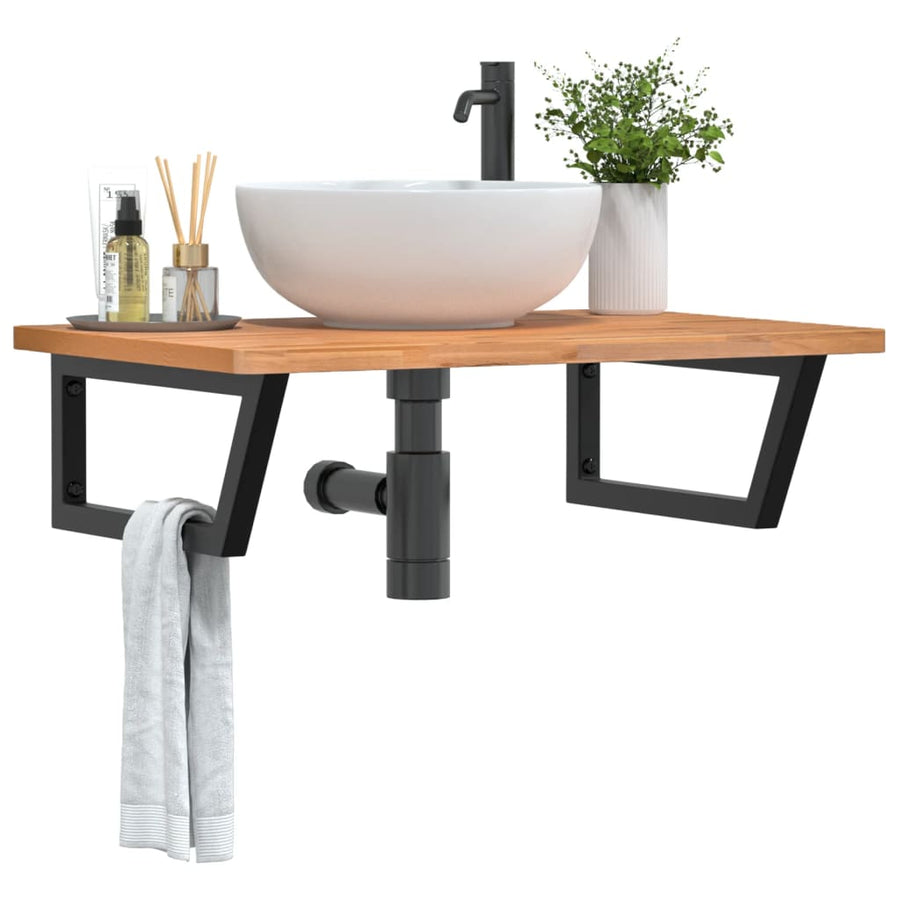 Badkamer Wandschap Staal En Massief Beukenhout 1 80 x 55 x 2.5 cm Zwart