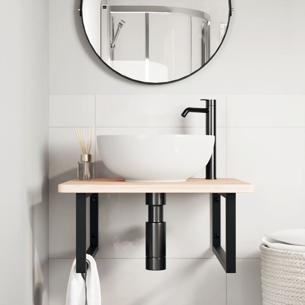 Badkamer Wandschap Staal En Massief Eikenhout Grijs