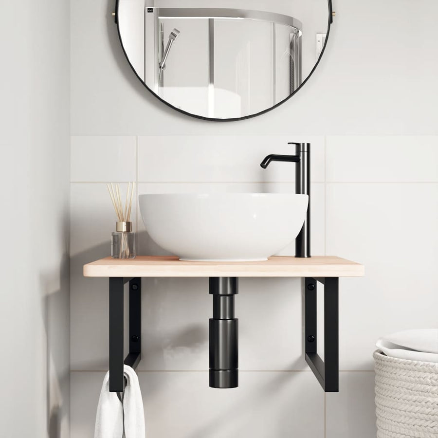 Badkamer Wandschap Staal En Massief Eikenhout Grijs