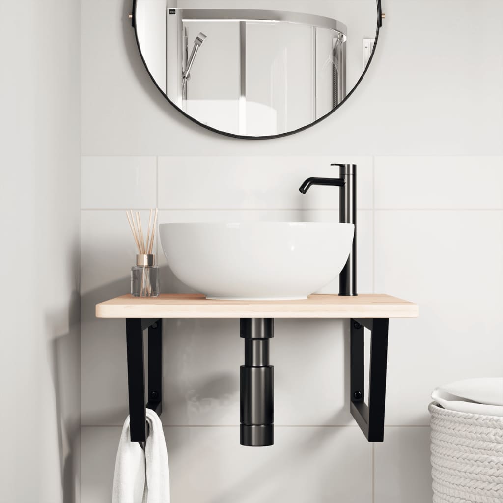 Badkamer wandschap staal en massief eikenhout